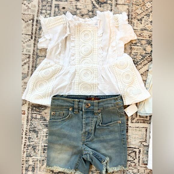 7 For All Mankind NWT girls summer two outfit lot boho shorts tops baby 12months - Picture 2 of 4